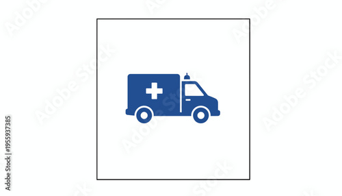 Blue Ambulance Icon with Medical Cross on White Background, Emergency Medical Services Vehicle