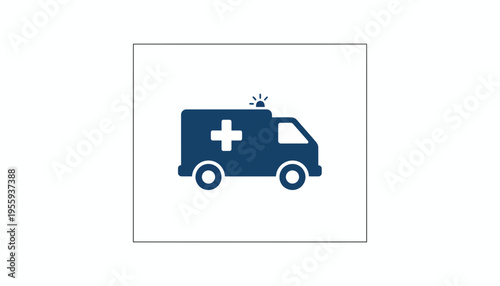 Blue Ambulance Icon with Cross Symbol, Emergency Medical Vehicle Graphic
