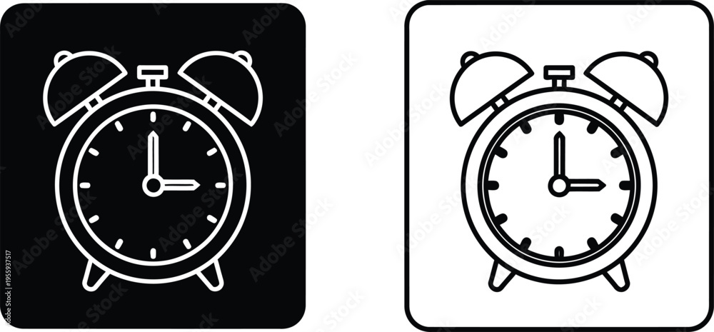 Fototapeta premium Alarm Clock Icon Set Black and White Vector Vector