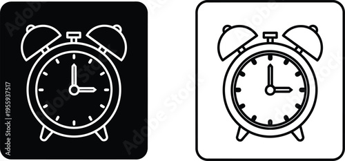 Alarm Clock Icon Set Black and White Vector Vector