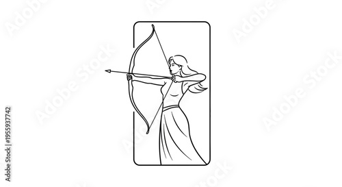 Archer Woman Drawing Bow Arrow Silhouette Vector Illustration