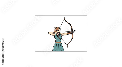 Archer Woman Drawing Bow and Arrow, Ready to Shoot, Focused Expression, Athleticism