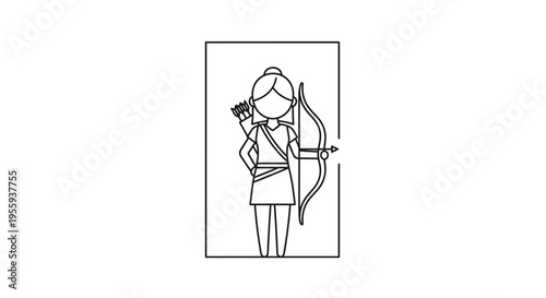 Archer Woman Icon Outline Character Holding Bow and Arrow
