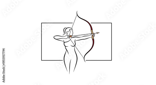 Archer Woman Silhouette Aiming Bow and Arrow in Target Frame
