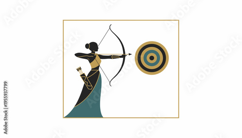 Archer Woman Silhouette Aiming Target, Ancient Greek Style, Archery Sport
