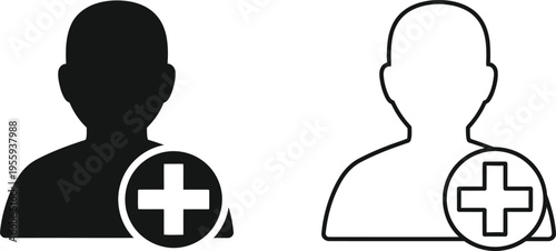 Add User Icon Set: Solid and Outline Style Vector