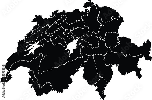 Detailed map of Switzerland with outlined regions