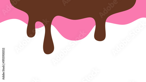 Sweet melting chocolate and pink strawberry icing glaze background. Melted syrup or dripping liquid sauce. Minimalist sweet chocolate and strawberry pink background. Minimalist wavy background.