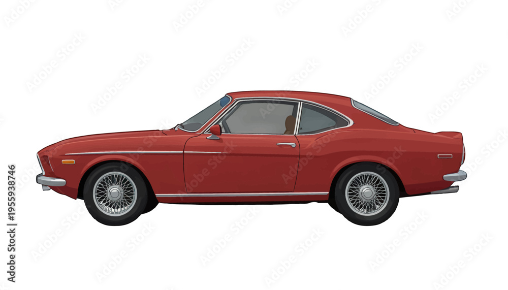 Obraz premium Classic Vintage Red Sports Car Vector Illustration, Isolated, Transparent Background for Design