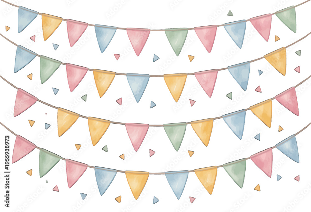 Naklejka premium Colorful Triangular Bunting Flags Vector, Festive Design Elements for Celebrations and Events