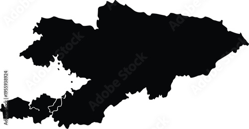 Silhouette map of Central Asia region on white background