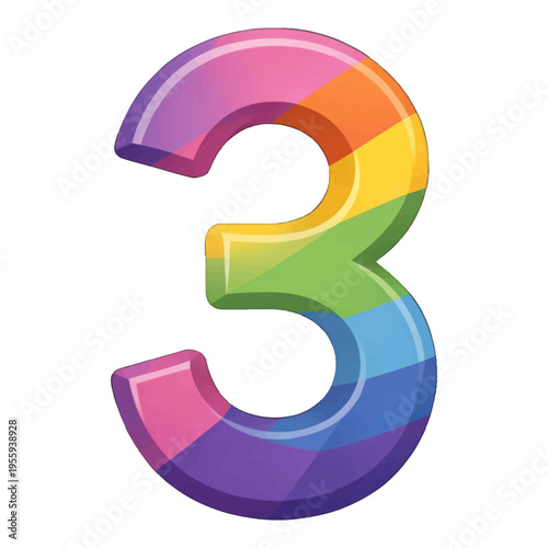 Colorful Number 3 Vector Icon, Vibrant Gradient Design, Isolated for Web and App Interface