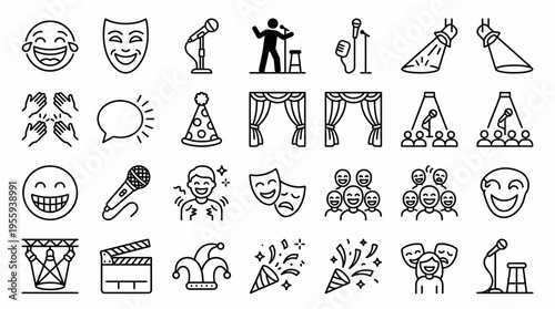 Collection of Entertainment and Performance Icons Laughter, Music, and Stage Concepts