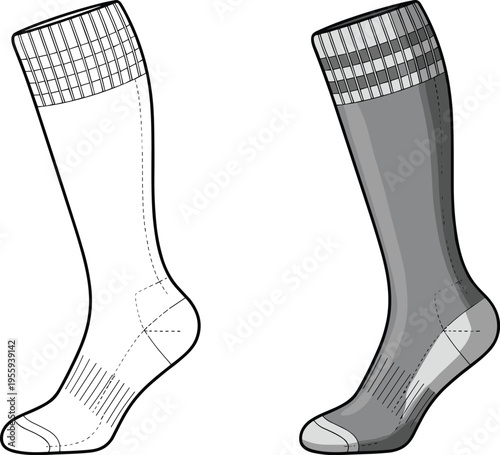 Women’s asymmetrical tiered ruffle skirt with side button closure, classic pleated midi skirt, cad drawing flat vector illustration for design