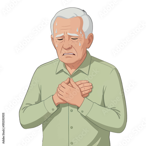 Elderly Man Suffering From Chest Pain, Isolated Vector Illustration for Medical and Healthcare Use