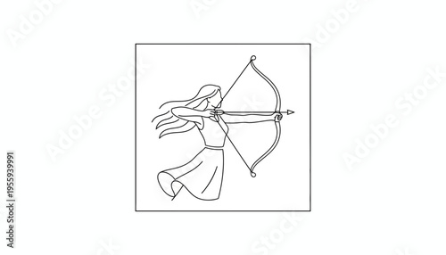 Woman Archer Aiming Bow and Arrow, Silhouette, Dynamic Action Pose, Focus and Precision