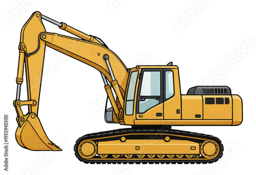 Heavy Excavator Vector Illustration, Construction Machinery Isolated on Transparent Background for Industrial Design