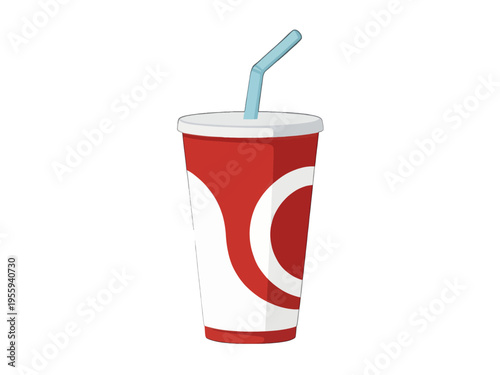 Red and White Drink Cup with Blue Straw Vector Illustration for Food and Beverage Design