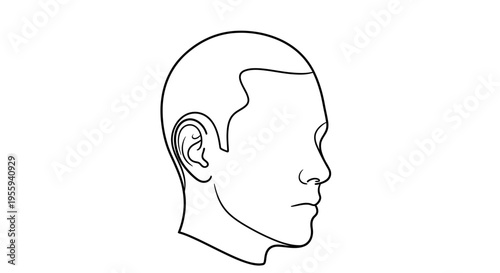 Man's Head Profile, Clean Shave, Short Haircut, Side View Outline