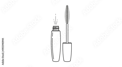 Mascara Bottle and Wand Icon, Beauty Product Line Art, Makeup Cosmetics Outline