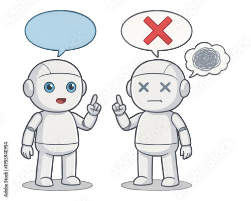 Robot Characters with Good and Bad Gestures, Vector Illustration for Communication and Technology Concepts