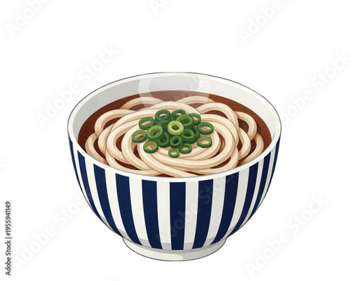 Udon Noodle Soup Bowl Vector Illustration, Japanese Cuisine, Culinary App and Restaurant Use