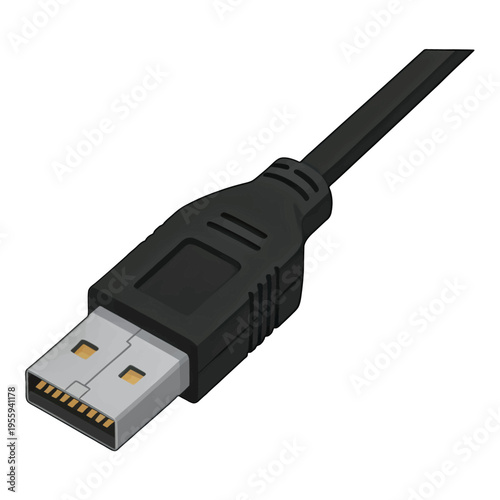 USB Connector Vector, Realistic 3D Illustration of USB Cable for Technology and Electronics Design