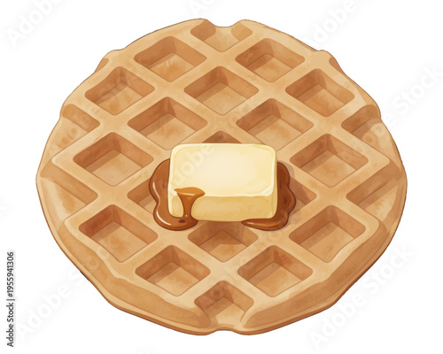 Waffle with Butter and Syrup Illustration Vector, Realistic Style for Food and Menu Design