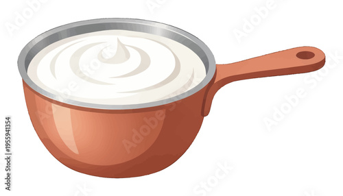 Whipped Cream in a Copper Saucepan Vector Illustration, Isolated for Food and Cooking Design