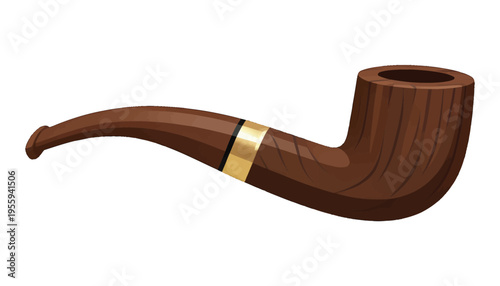 Wooden Tobacco Pipe Illustration Vector, Classic Smoking Pipe with Gold Band for Vintage Design