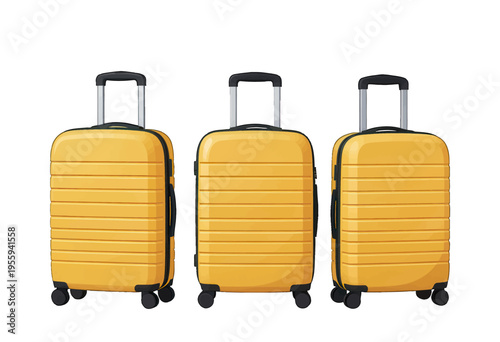 Yellow Suitcase Set Vector Illustration, Minimalist Luggage Icon Collection for Travel and Business Apps
