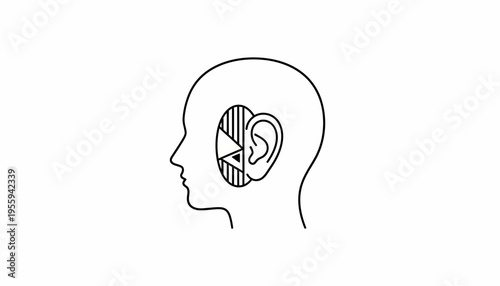 Human Head Silhouette with Ear and Abstract Shapes Representing Thoughts
