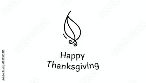 Happy Thanksgiving text with elegant leaf graphic on white background
