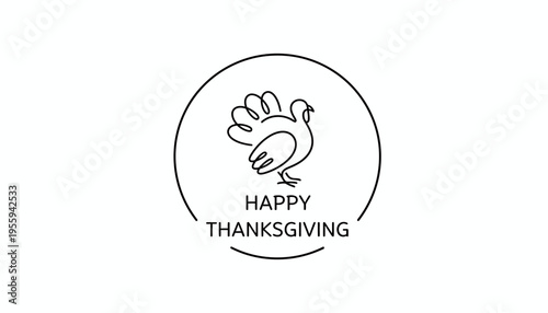 Happy Thanksgiving Turkey Icon - Minimalist Line Art Celebration Greeting