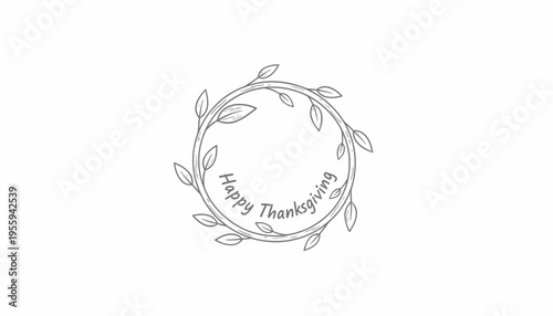 Happy Thanksgiving Wreath Circle with Leaves and Text