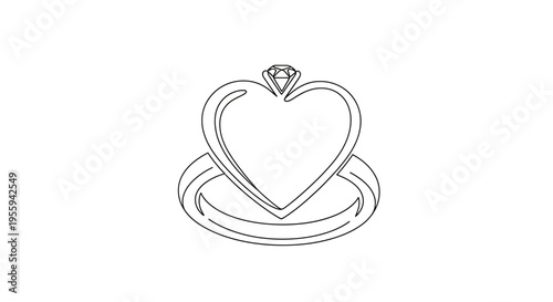 Heart Shaped Diamond Ring Outline Icon - Love Symbol Jewelry