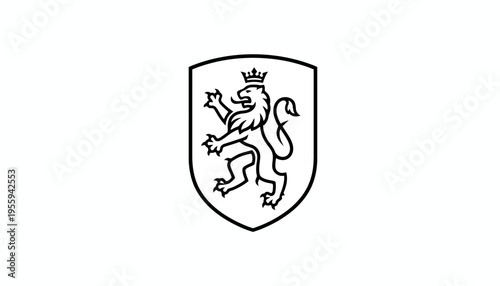 Heraldic Lion Crest Shield Emblem, Royal Symbol, Vintage Coat of Arms, Black and White Line Art