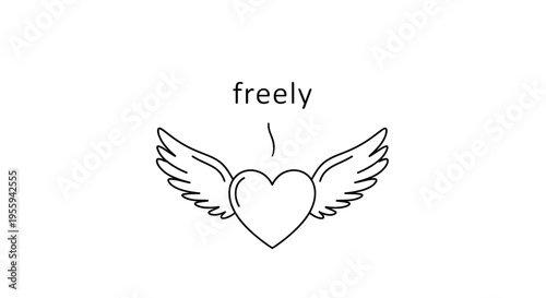 Heart with Wings and Text "freely" - Symbol of Freedom, Love, and Independence