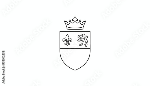 Heraldic Shield with Crown, Fleur-de-lis and Lion Rampant