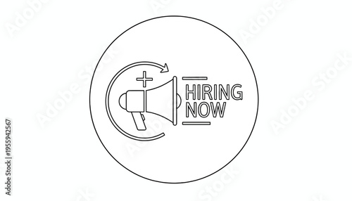 Hiring Now Megaphone Icon with Plus Sign and Circular Arrow - Recruitment Concept