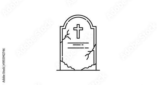 Gravestone with Christian Cross Icon, Old Cemetery Tombstone, Death and Mourning Symbol