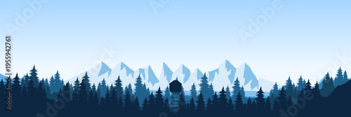Fresh cyan woodland vector illustration for creative outdoor adventure presentation header