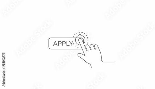 Hand cursor clicking on an 'APPLY' button, representing online application and job search.