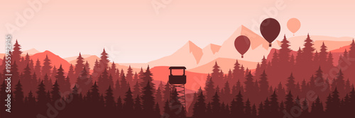 Inspiring outdoor adventure backdrop with lookout tower for corporate travel email campaign