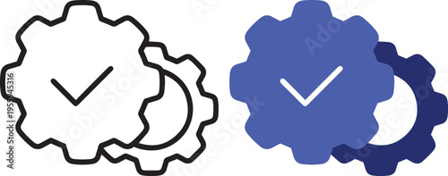 Settings gear with check mark verification icons set, vector.