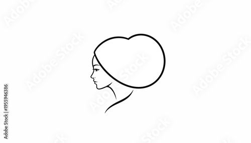 Elegant Woman Profile Silhouette with Afro Hairstyle, Minimalist Line Art