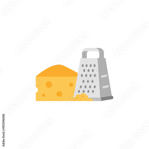Cheese Being Grated with a Grey Grater Illustration