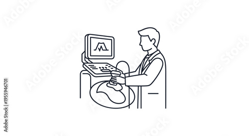 Doctor performing ultrasound scan on patient, medical examination, diagnostic imaging, healthcare concept