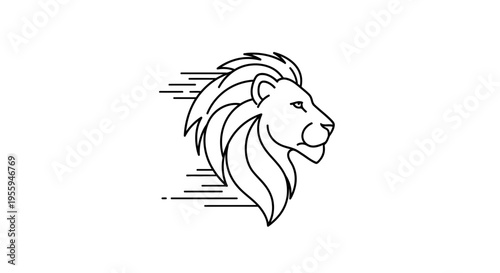 Dynamic Lion Head Logo, Speed Lines, Minimalist Outline, Power, Strength, Wild Animal Icon