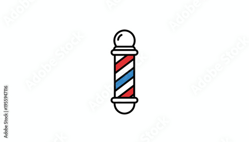 Classic Barber Pole Icon, Red White Blue Stripes, Vintage Symbol of Hair Salon and Barbershop